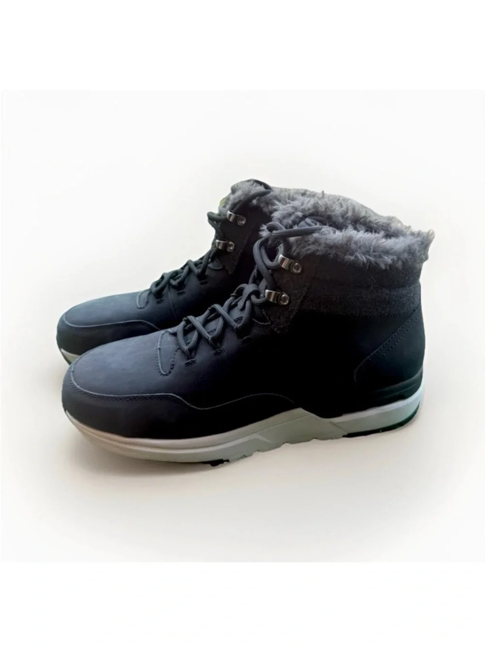 Rockport Work Pulse Women’s Sz 9 Black Lace-Up Winter Boots Gray Faux Fur Trim